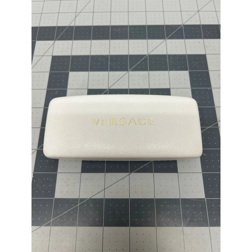 Versace Glasses Case White Gold Logo Hard Shell Faux Leather Velvet Y2K Designer